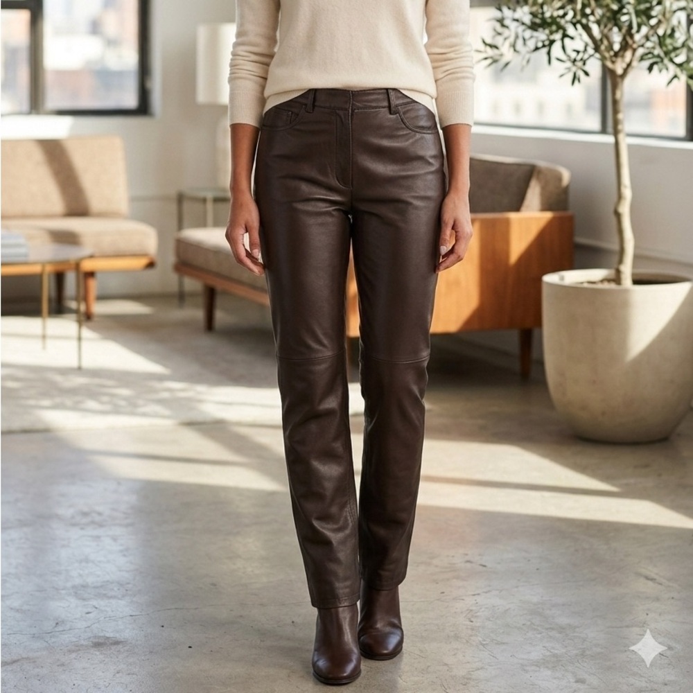 Jones New York genuine leather Brown Women's Straight Leg Jeans